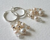 Sterling Silver Earrings Pearl Crystal Chandelier Charm Earrings