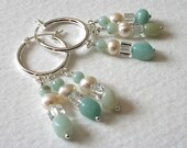 Sterling Silver Earrings Pearl Crystal Amazonite Chandelier Charm Earrings