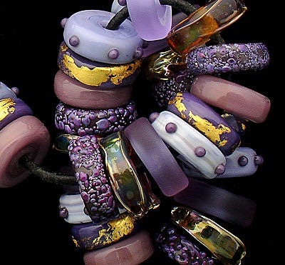 DSG Beads Handmade Organic Lampwork Glass (Queen Esther) Purples And Gold
