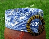Blue Fabric Belt / Womens Ribbon Belt / D-ring Belt - Delft Blue and White Paisley YOU choose the buckle ... plus 90 more styles