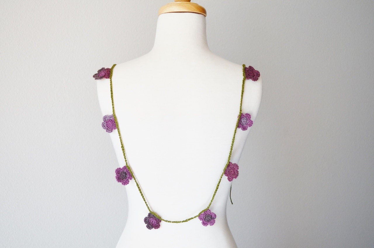 Rustic Violet Flower Bunting in Gradient Purples & Moss Green - Spring Celebrations, Spring Wedding, Cottage Chic Home Decor Garland