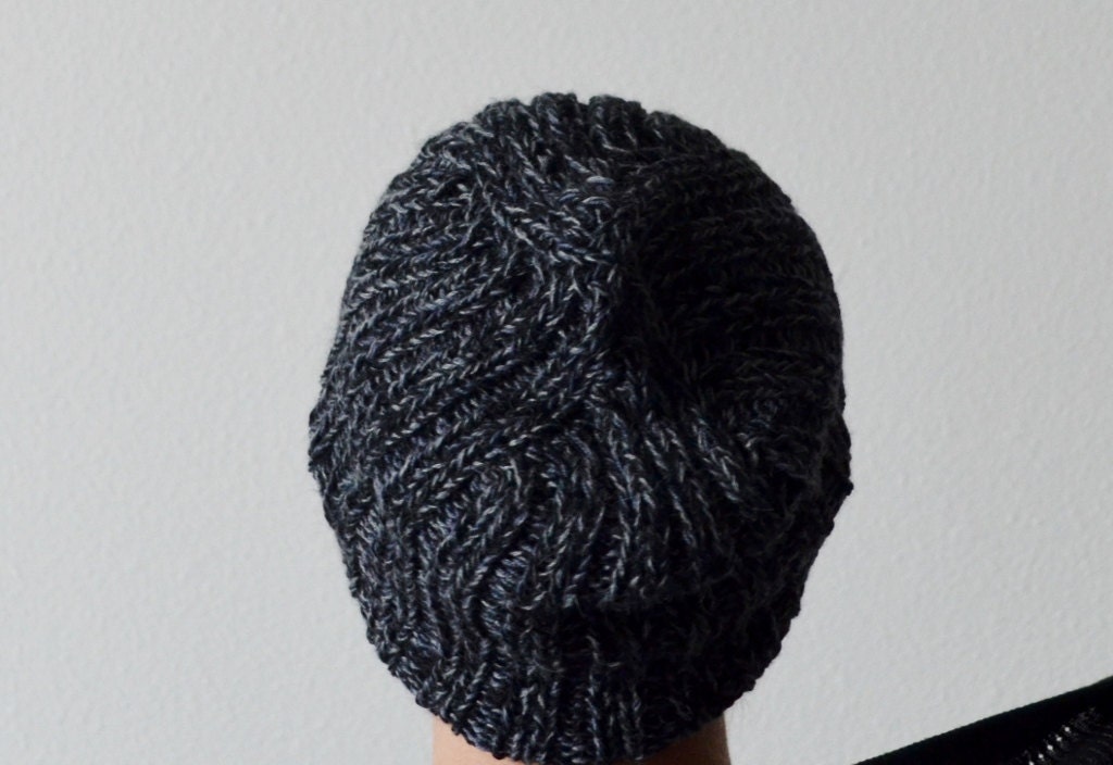 The Perfect Boyfriend Beanie in Black and Grey - Hand Knit Boyfriend Beanie / Slouch Hat