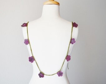 Rustic Violet Flower Bunting in Gradient Purples & Moss Green - Spring Celebrations, Spring Wedding, Cottage Chic Home Decor Garland