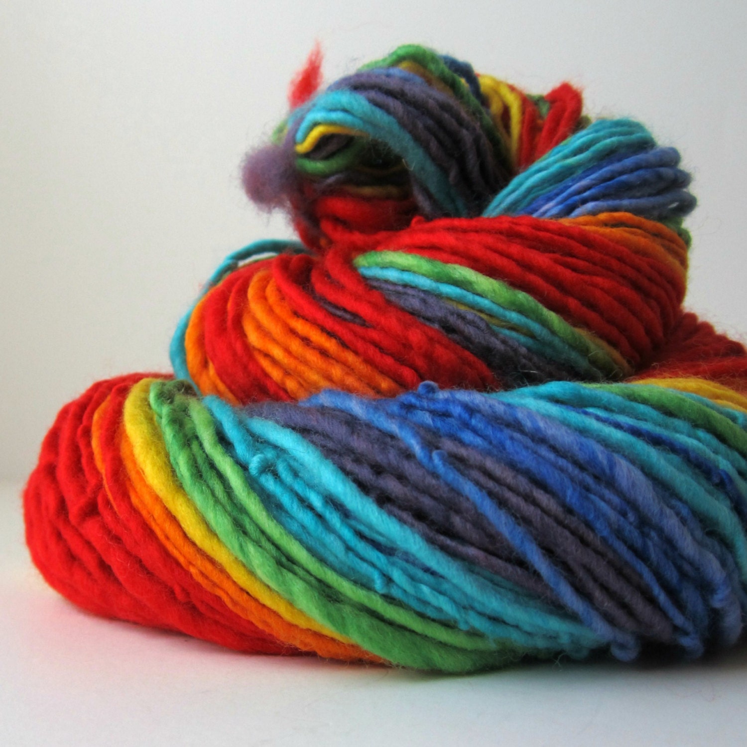 Rainbow Handspun Yarn, Hand Dyed Yarn, Merino Wool Yarn, Single Ply, 120 yards,  DL005
