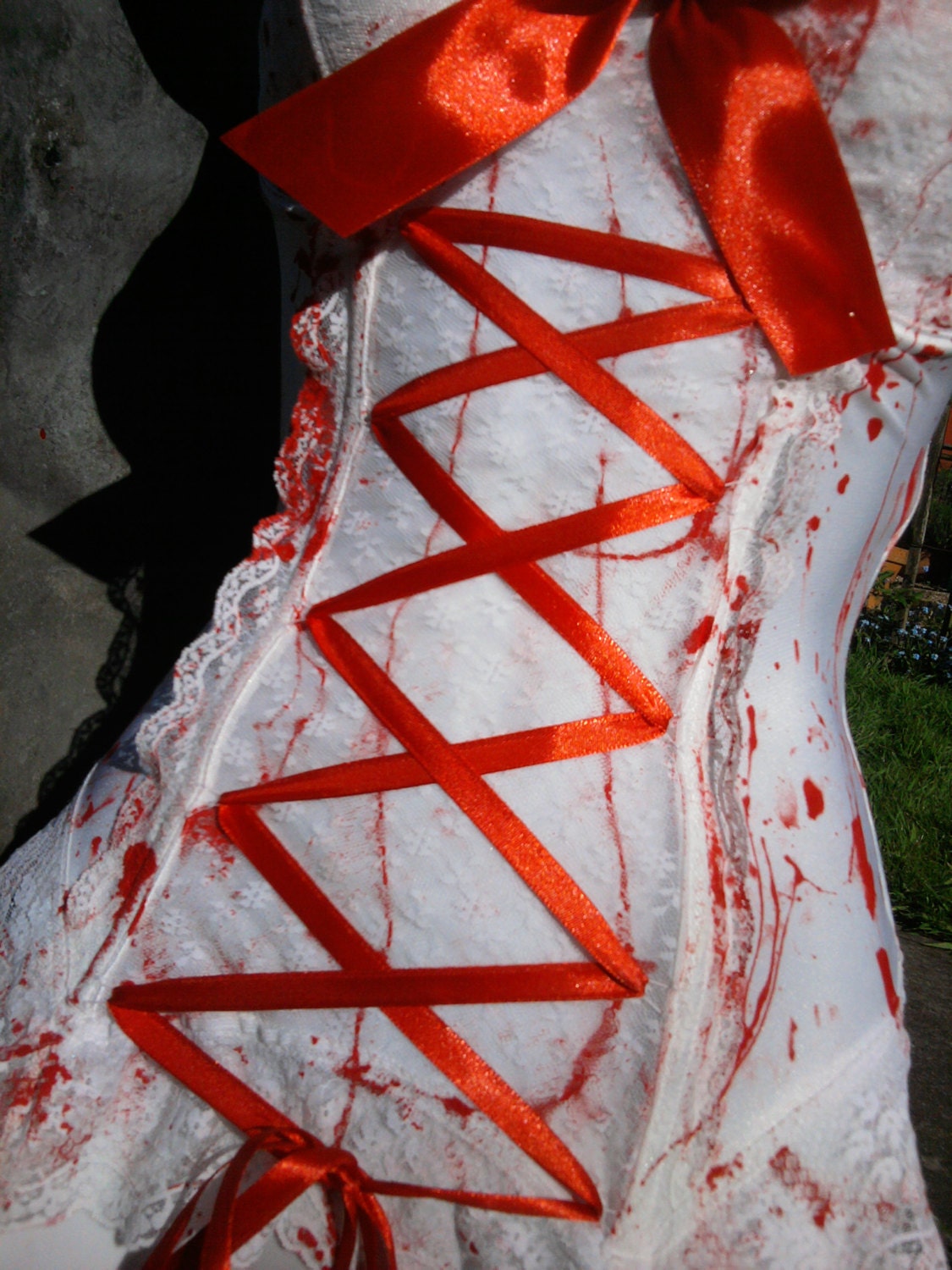 bride of FRANKENSTEIN strapless basque halloween ZOMBIE corset blood splattered white 36 - 38 inch bust