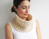 Cream Silvery Mohair Cable Knit Cowl Scarf by Afra