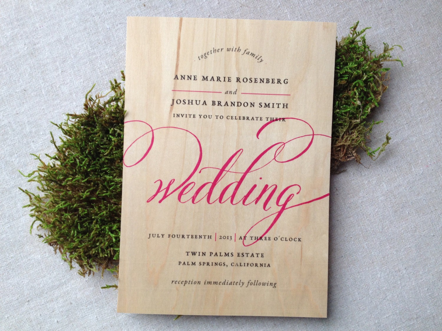 Calligraphy Real Wooden Wedding Invitations