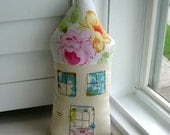 House Pillow, Home Pillow, Flower Pillow,  House Shaped Pillow, Appliqued Pillow, Art Pillow, Soft Sculpture, Fabric House,  No. 141