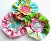 fabric flowers, flower appliques, scrapbook flowers,  ruffle flower, flower applique, headband flowers, gift toppers, Set of 3 - No. 843