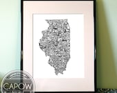 Illinois - typography map art print 8x10 - customizable state poster custom wedding engagement graduation gift anniversary wall art decor