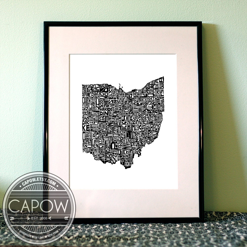 Ohio - typography map art print 11x14 - customizable personalized state poster custom wall decor engagement wedding housewarming gift