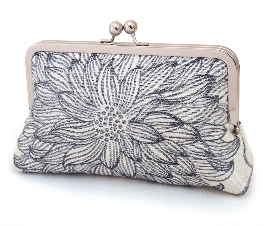Xanthe chrysanth clutch bag : handmade silk-lined purse, navy blue, wedding accessory, bridesmaid gift, birthday gift