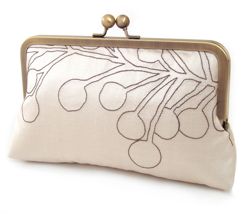 Pods clutch bag : Embroidered silk purse, wedding day / bridesmaid / birthday gift