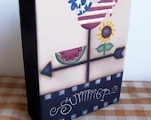Summer Americana Primitive Wood Shelf Sitter Block Watermelon Sunflower Home Decor Handpainted Decoration
