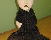 Hand woven chenille scarf with copper, purple and gold