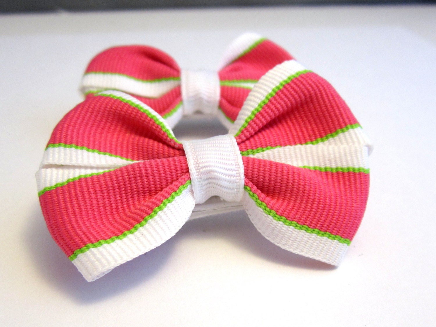 Hair Bows Pink and Green Set of 2 Clippies Size Small