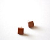 Coffee Brown Square Dotties - tiny lucite post earrings