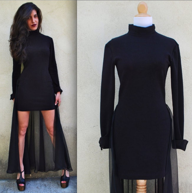 Vintage 80s 90s Black Magic Bodycon Mini Dress (size medium, large)