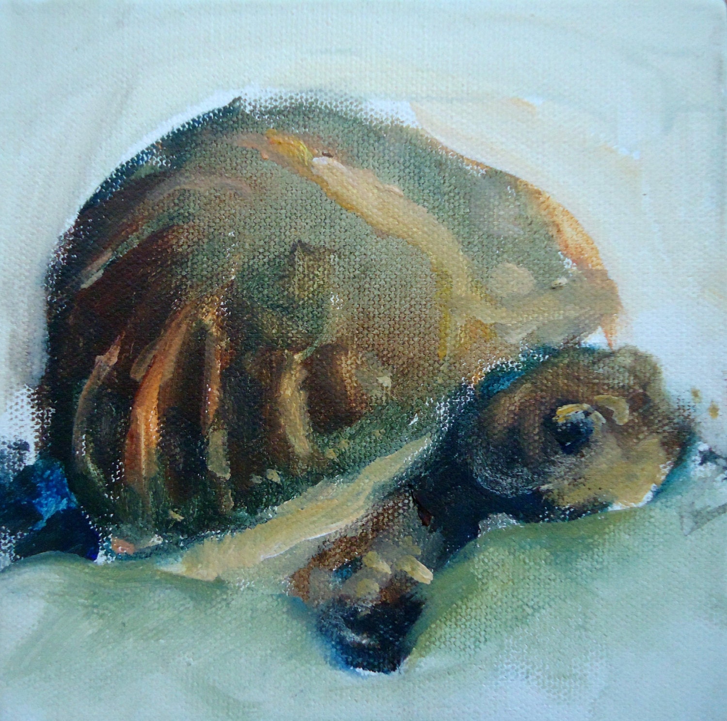 Original 6 x 6 acrylic painting of a turtle titled "Reach"