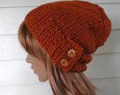 Slouchy Knit Hat - Woman's hat, Orange hat, under 50, Pumpkin beanie, Chunky, winter, ski, vegan, teen