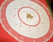 Vintage Handmade Table Cloth or Large Doily Battenburg Lace Crochet ecru antique needle craft linens sewing embroidery off white flowers