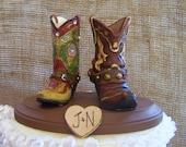 Rustic Wedding Cake Topper-His and Her Western Cowboy Boots