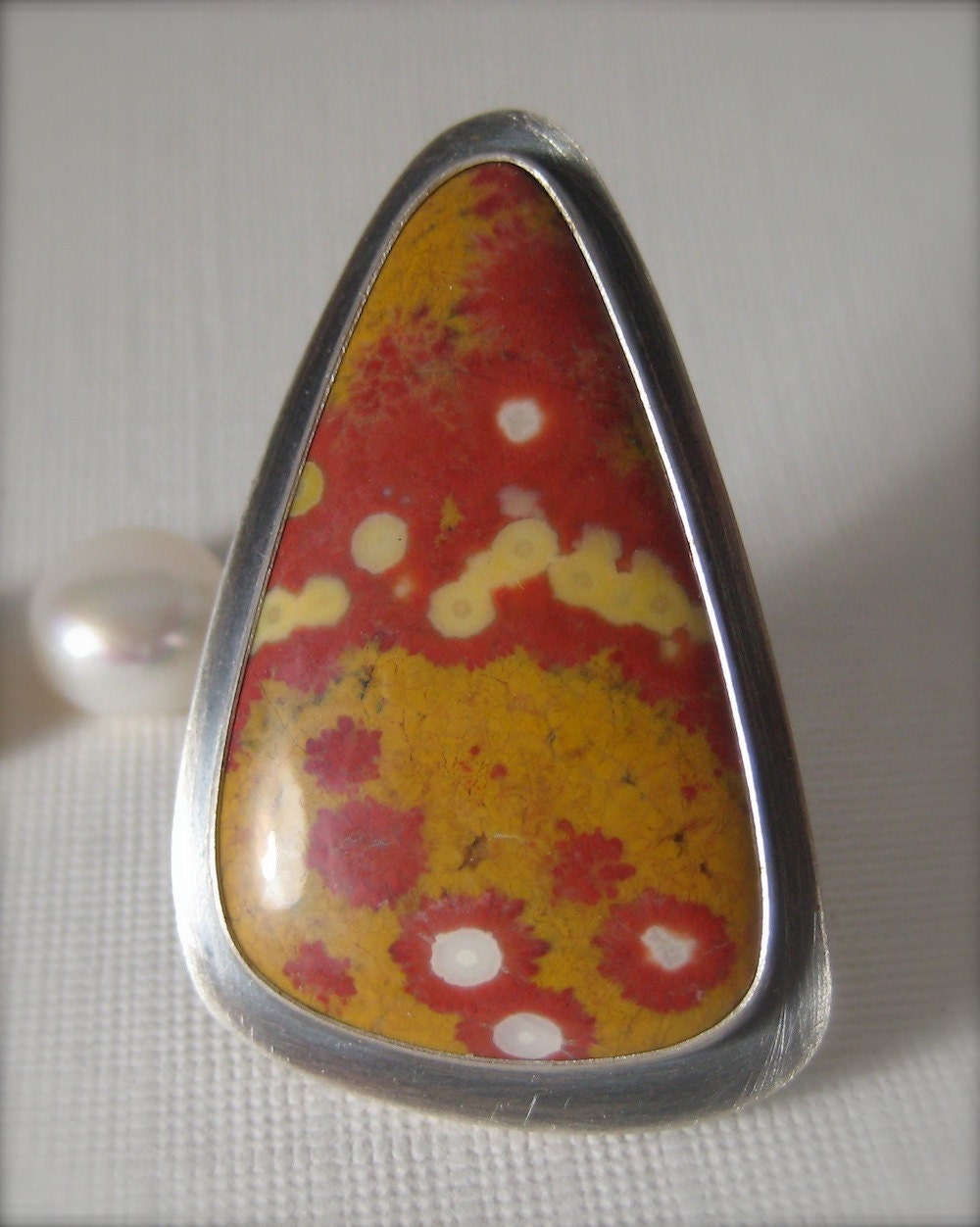 Yellow Poppy Jasper Ring in Sterling Silver.  Gemstone Ring.