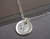 ON SALE Personalized Tiny Initial Necklace Sterling Silver Sequin - Hand Stamped Tiny Drop - Bridal, Layering Necklace