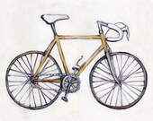 Gold Bicycle - 5x7 Print - Bike Illustration