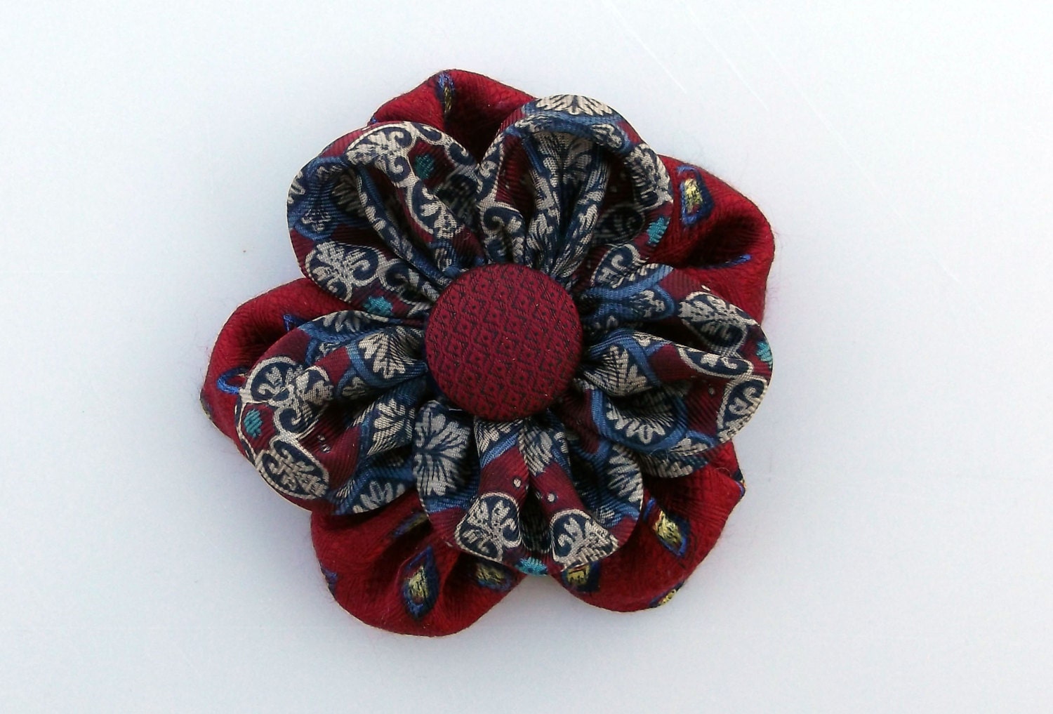Recycled Silk flower Pin Ruby Red
