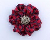 Recycled Silk flower Pin Red