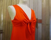 60s Vintage Orange Tie plunge Van Raalte nylon Long Nightgown  M