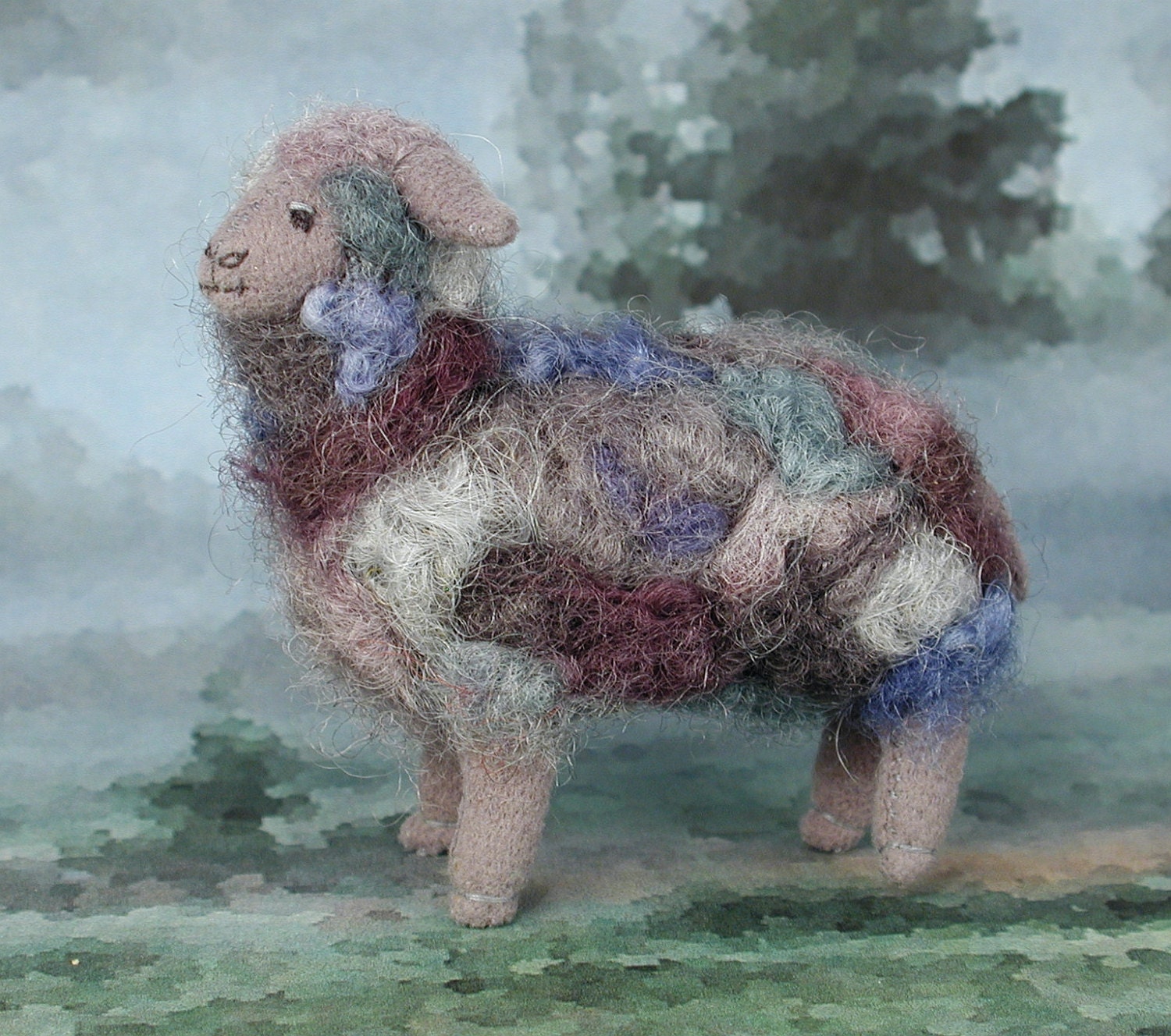 Art Sheep "Mac"...Fabric Miniature with Hand Dyed Wool
