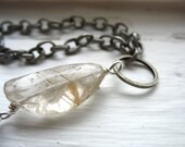 Rutilated quartz bracelet - semi precious gemstone - metalwork handmade artisan jewelry - FREE Shipping