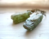 Green Kyanite Earrings, Kyanite Stone Brass Hoop Earrings, Artisan Handmade Gemstone Dangle Chandelier Earrings, FREE Shipping