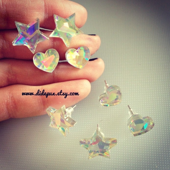 GALAXY Holographic Iridescent Heart or Star stud earrings (select design)