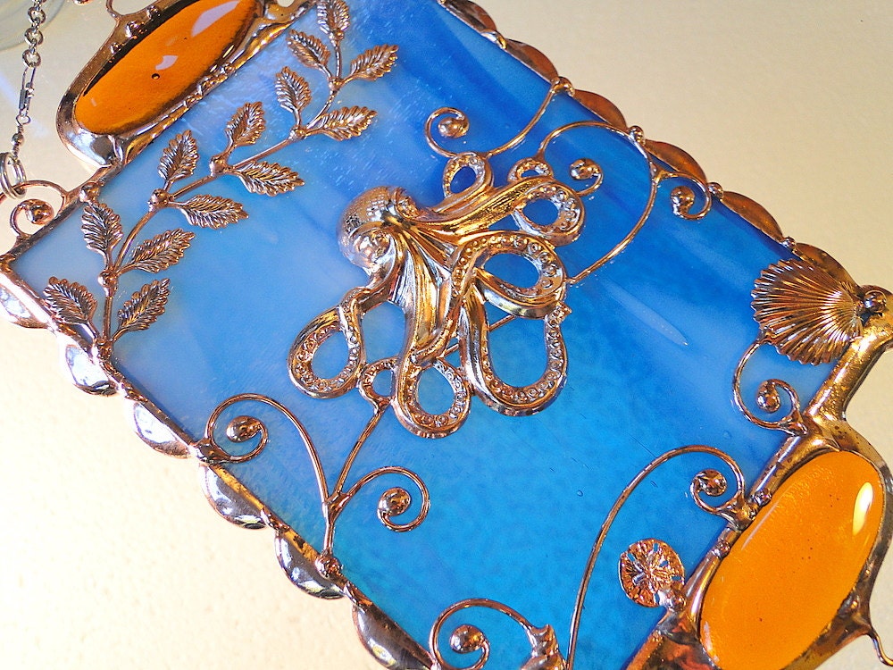 Octopus Under the Sea  Glass Composition.