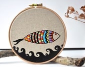 Pop Sardine - embroidery hoop art