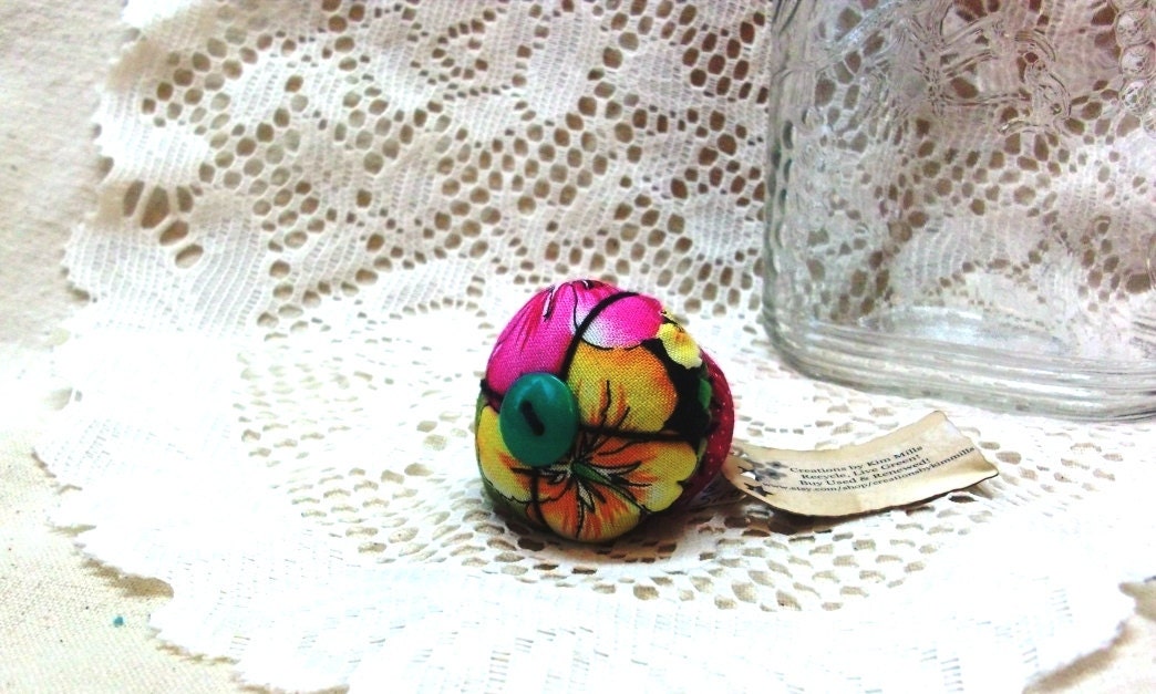 Hot Pink Floral Pincushion Ring Recycled Bottle Cap Pin Sharpening Cushion