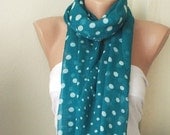 Cotton Scarf, Dotted Scarf,  Green Spring Scarf, Winter Accessories