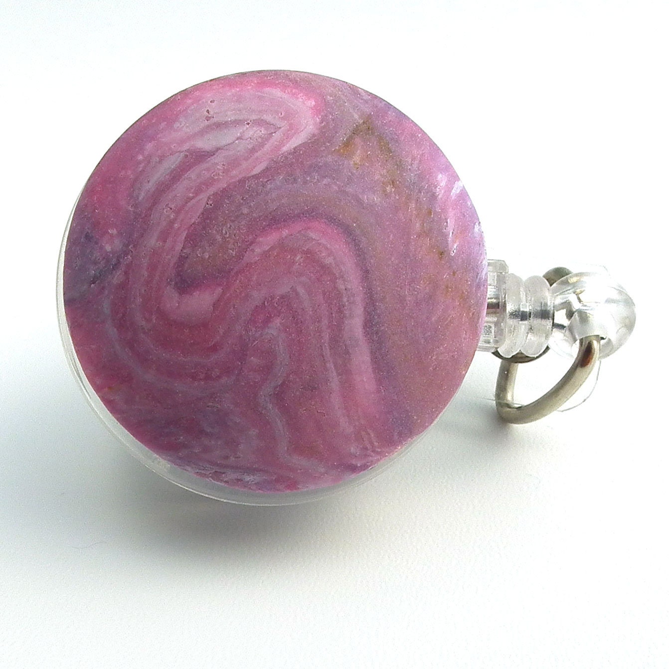 Magnetic Retractable ID Badge Reel Light Purple SwirlsCabochon on Clear Badge Reel