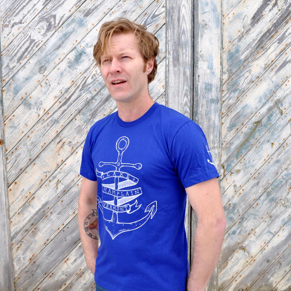 Mens T shirt - Lake Champlain Tshirt - Anchor - Unisex American Apparel - Fashion