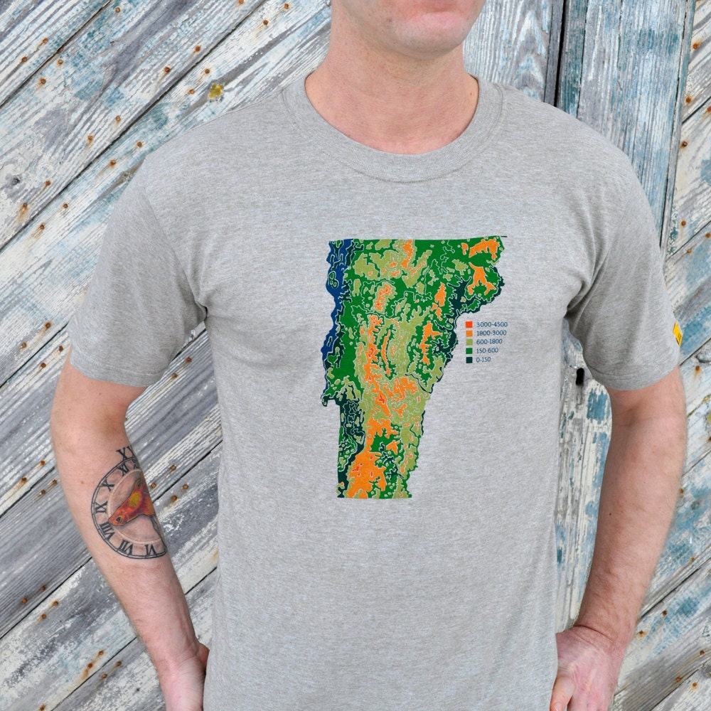 Mens Tshirt - Vermont - Topographical Map - Tech Tee - Hiking