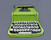 Lime Green Vintage Typewriter Original Folk Art Painting