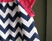 Dress - chevron zigzag navy blue pink white girl baby toddler  0-3 months, 3-6, 6-12, 12-18, 18-24, 2T, 3T 4T 5T 6 nautical spring
