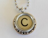 Recycled jewelry, Initial Necklace, Typewriter Key Necklace, the letter C, Ivory, Vintage, Initial Jewelry,  All Letters Available
