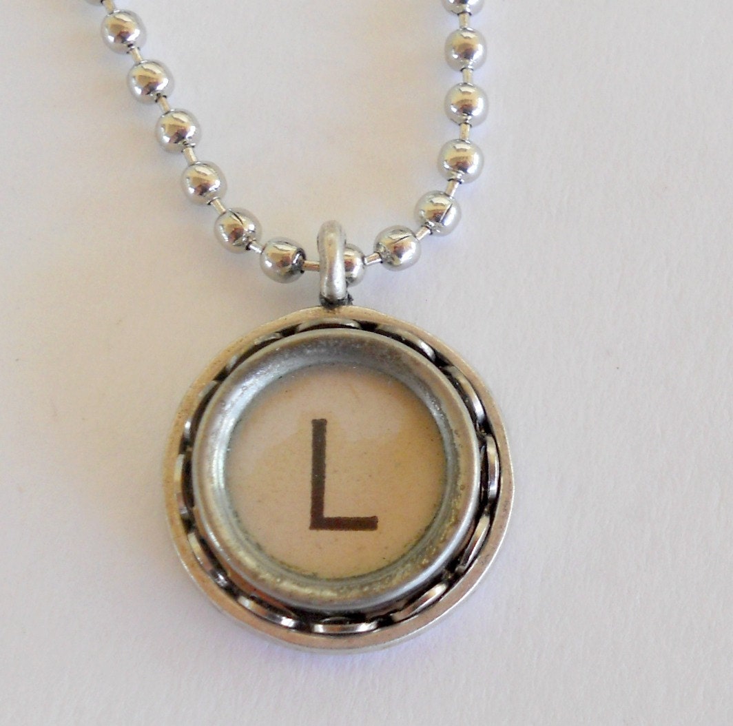 Typewriter Key Necklace, Letter L, Vintage, Initial Jewelry,  All Letters Available, Typography Jewelry