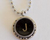 Typewriter Key Necklace, Letter J, Vintage, Initial Jewelry,  All Letters Available, Typography Jewelry,