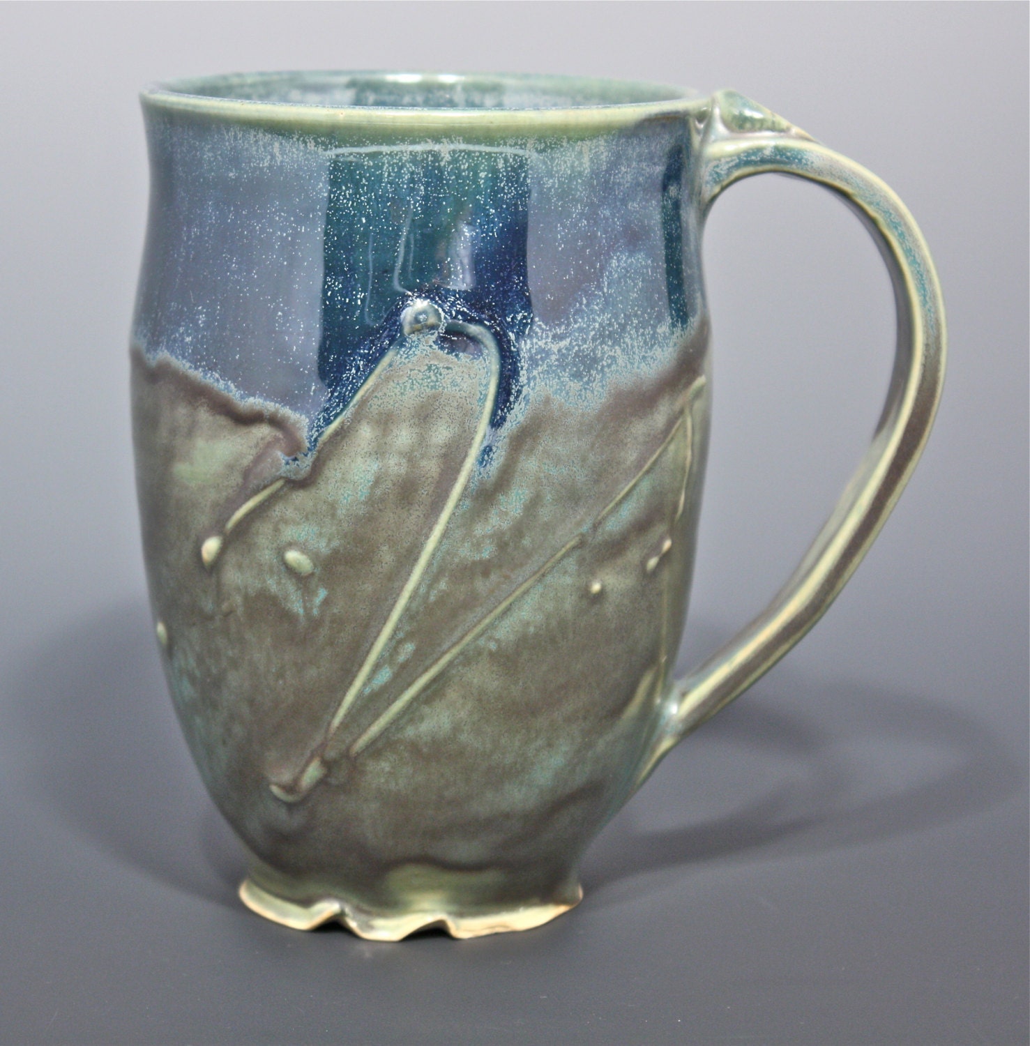 Ceramic Coffee Mug in Green and Blue