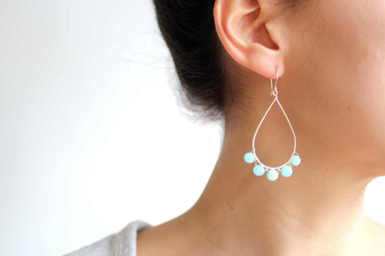 Mint Peruvian Opal 14k Gold Filled Teardrop Earrings